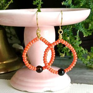 Obsidian Crystal Beaded Dangle Earrings, Boho Chic Statement Seed Bead 2"